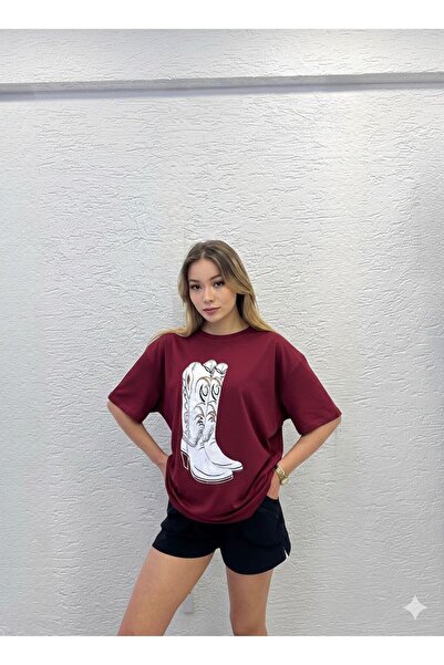 moda paketi Women's Boot Printed Oversize T-Shirt