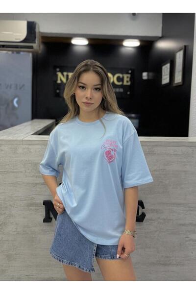 moda paketi Women's Front Minimal Back Printed Oversize T-Shirt