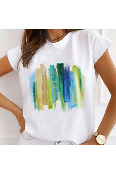 Kartier Women's T-shirt White Green Glitters