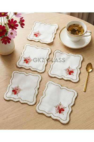 gkzglass home dekor 6 قطع من مناديل الكوكتيل المطرزة على قماش الكتان وفوط تقد...