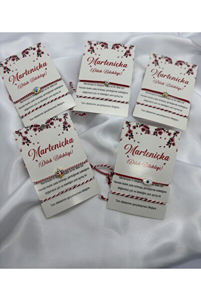 Home 5'li Marteniçka Dilek Bilekliği Kırmızı Beyaz Örgü - Figürlü Şans Bilekl...