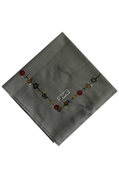 REYYAN İpek Bordo Kenar Çiçekli Gri Yazma 100 cm