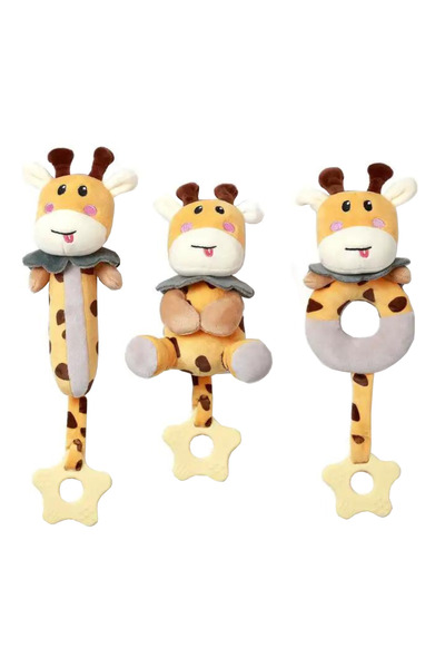 TUMAMA KIDS Комплект от 3 Tumama Дрънкащи жирафи, Плюшени и силиконови гризал...