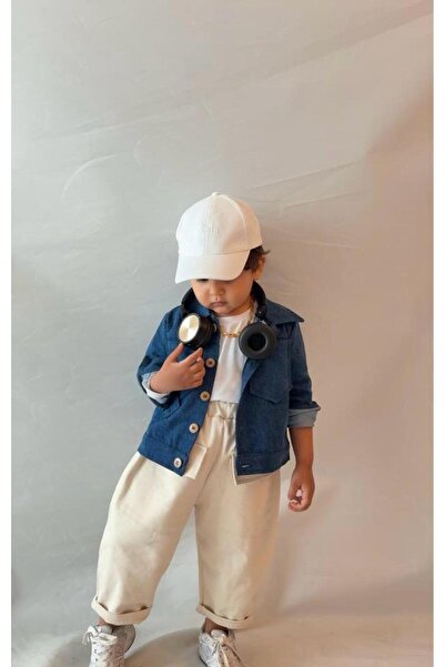 bohemiankids baby wear Set pantaloni crem și jachetă din denim