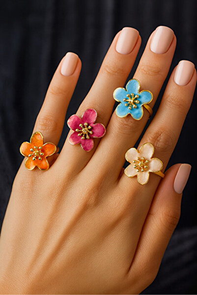 Girift Vintage مجموعة زيف من 4 قطع خواتم زهرية متعددة الألوان