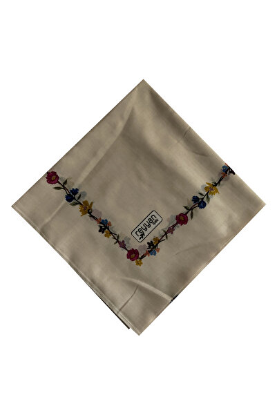 REYYAN İpek Fuşya Kenar Çiçekli Krem Yazma 100 cm