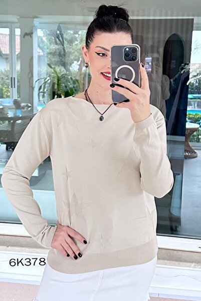 İnce Topuk Star Printed Mercerized Knitwear Blouse 6K378