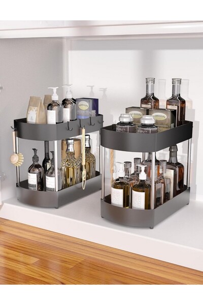 OEM Set 2 organizatoare pentru bucatarie, rezistent la coroziune, negru