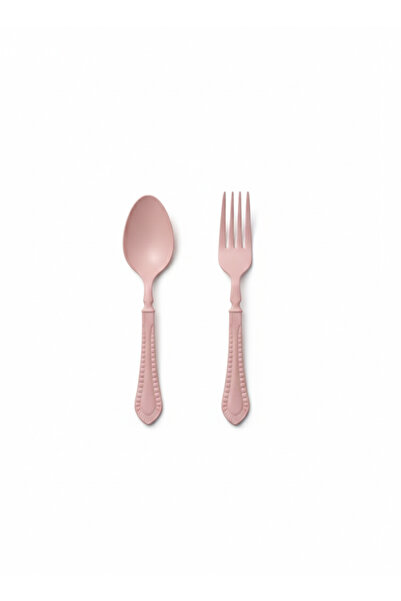 NadirAmbalaj 10 Adet Lüks Pudra Pembe Plastik Çatal Kaşık Seti - 11 Gr Ekstra...