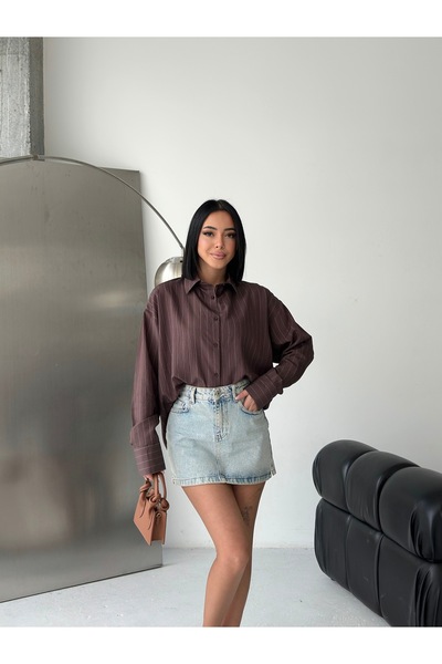 LE CARAMBOLE Γυναικείο πουκάμισο Oversize με ρίγες σε χρώμα Dusty Rose