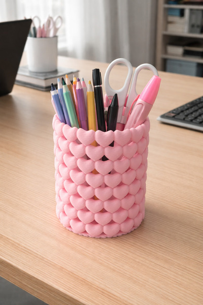shop 💗   حامل أقلام مزخرف بنمط قلب - منظم لطاولة الدراسة