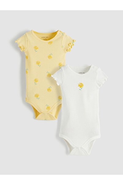 LC Waikiki M&B Collection Yellow Flower Printed Baby Girl Snap Fastener Bodys...
