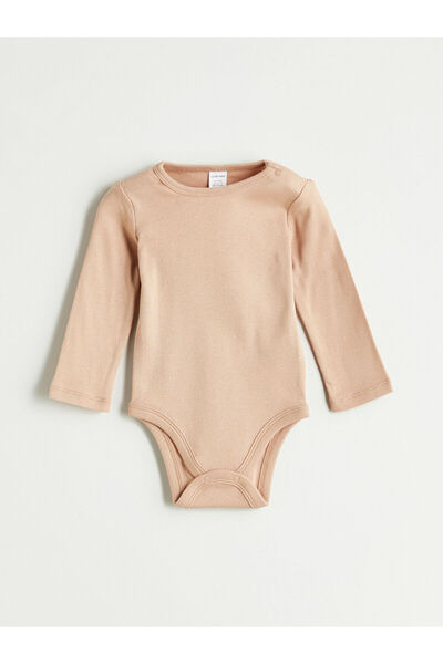 LC Waikiki Meral Collection Brown Printed Baby Boy Snap Fastener Bodysuit