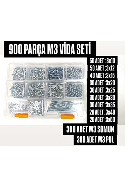 ACAR CİVATA 900 adet ysb METRİK 3 vida somun pul seti 3x10/3x12/3x15/3x20/3x2...