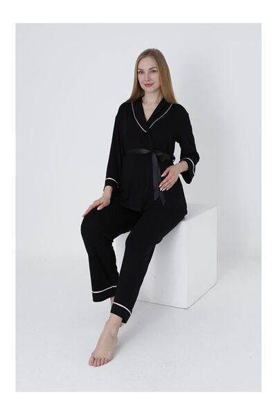 LC Waikiki Siyah - Pembe Önden Bağlamalı Geniş Şerit Yakalı Hamile ve Lohusa ...