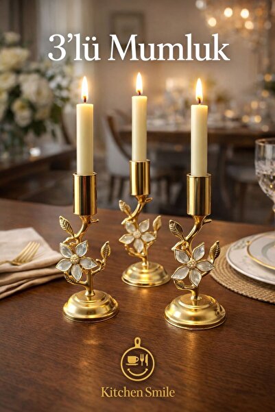 Kitchen Smile Papatya Desenli 3 Lü Gold Mumluk