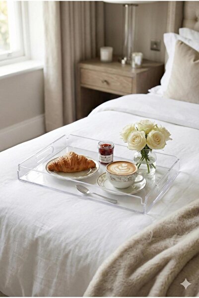 Homerest Şeffaf Akrilik Lüks Sunum Tepsisi, Pleksi Dekoratif Yatak Odası Kahv...