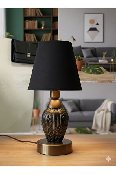 By çeliktürk Bambu Desenli El Boyaması Başlıklı Abajur Masa Lamba