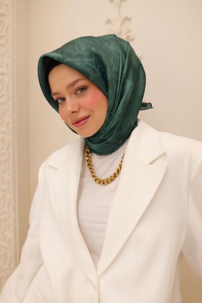 Silk Home Patterned Shiny Scarf - 8647 - Green