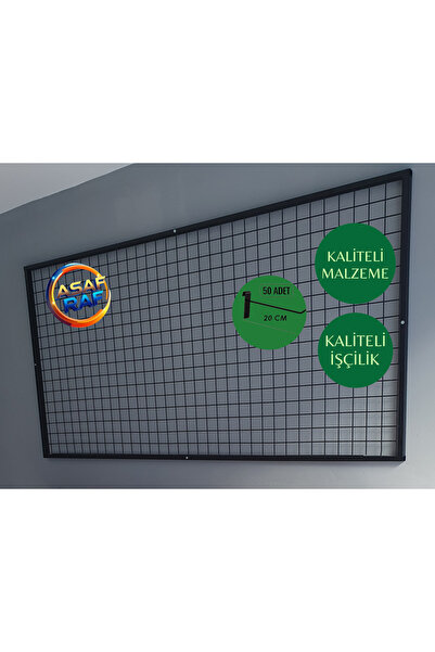 ASAFF TEL PANO DUVARA MONTE 100X200 CM 50 ADET 20 CM KANCA RENK MAT SİYAH
