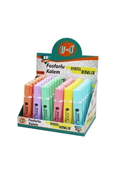 Zersan U-4 Highlighter Pen Pastel (U4-1075) 36-Pack Stand