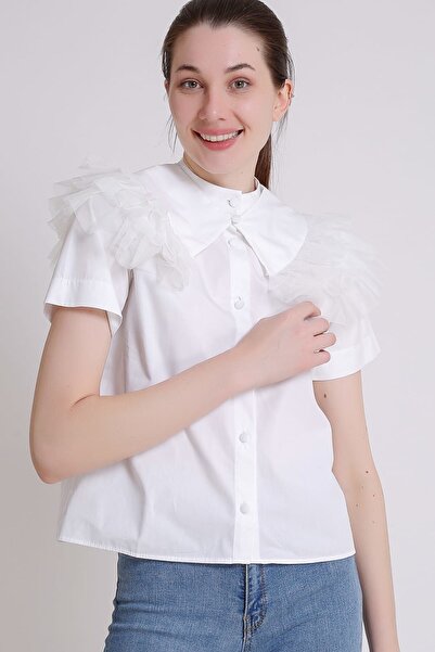 ELİSA Shirt with removable chiffon overlay - available in two colors, white a...