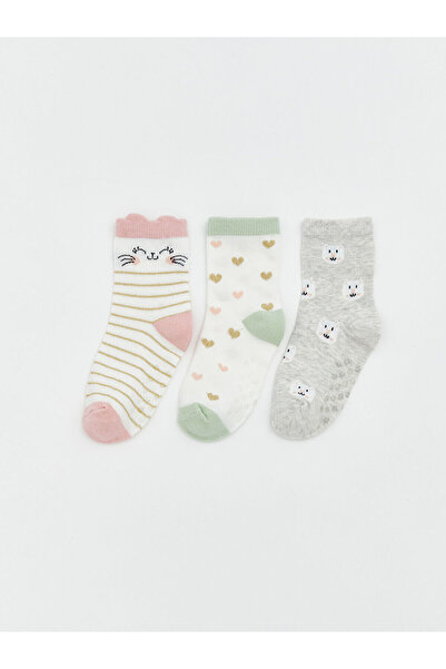LC Waikiki M&B Collection Ecru Patterned Baby Girl Socks 3-Piece Set