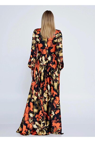 OEM Vefastyle- See-line, long satin dress, Orange