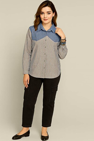 SCZ Kadın Çizgili Gömlek – Siyah-Beyaz