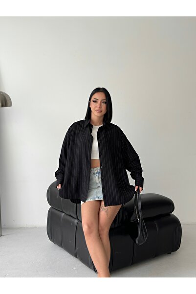 LE CARAMBOLE Γυναικείο μαύρο ριγέ πουκάμισο oversize