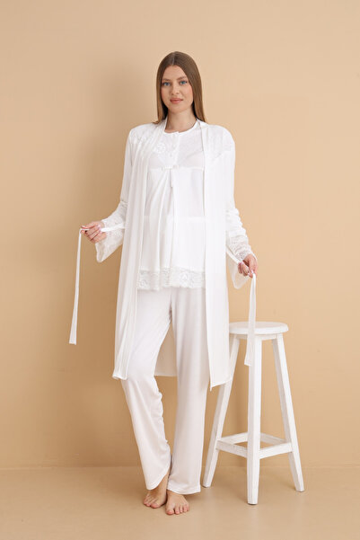 LORIAN'S 4022 Özel Tasarım Uzun Kollu Lohusa Pijama Takımı 3'lü Set