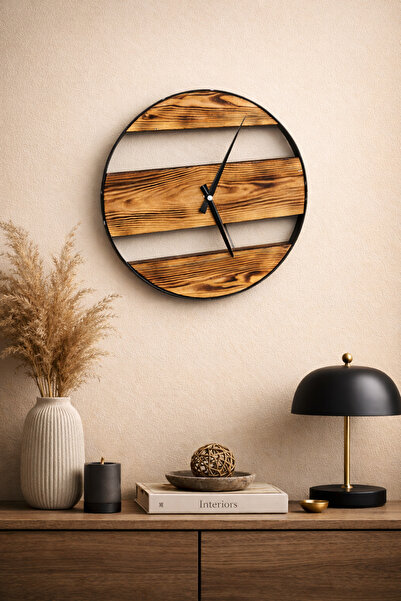 ODUNHERİF06 AHŞAP SAAT - METAL ÇERÇEVELİ AHŞAP SAAT - SAAT