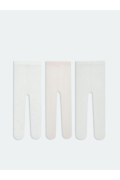 LC Waikiki مجموعة إلسيفا، جوارب طويلة للفتيات الصغيرات بلون إكرو مع خصر مطاطي...