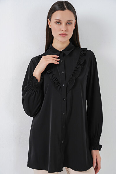 Bigdart Women's Ruffled Long Shirt Tunic 5986 - Black