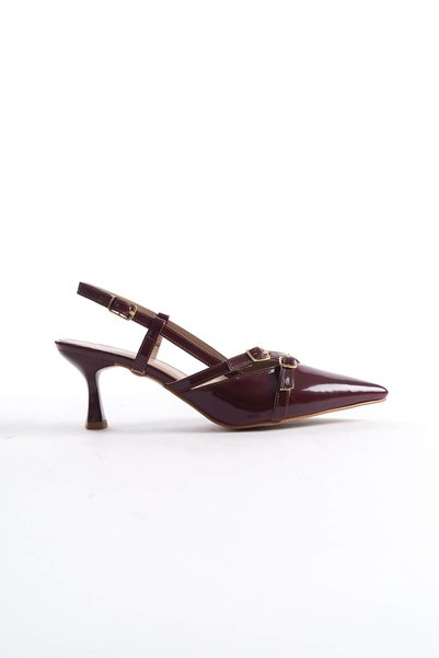 Generic Brand Women's Burgundy Patent Leather Heeled Shoes