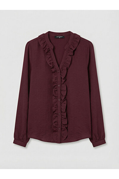 LC Waikiki Esse Collection Mürdüm Kaçık Yaka Fırfırlı Bluz