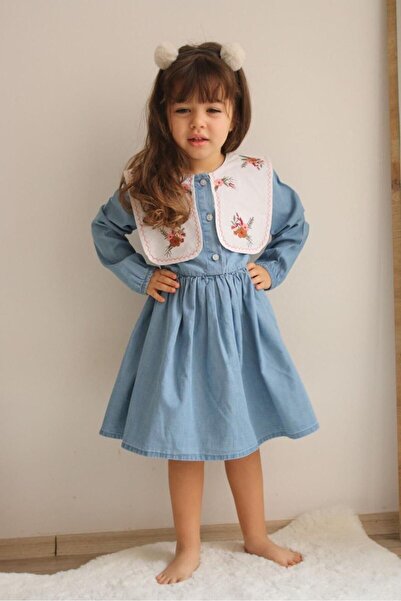 Asortix Devojčica traper haljina sa vezom detalj bebi kragna komada dugih ruk...