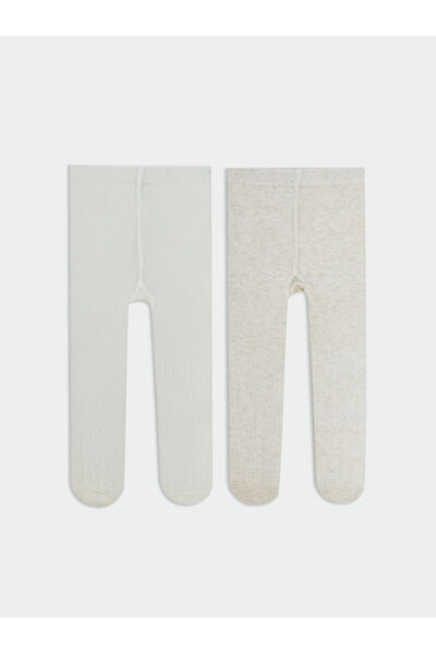 LC Waikiki مجموعة إلسيفا جوارب طويلة تريكو باللون البيج للفتيات الصغيرات، عبو...