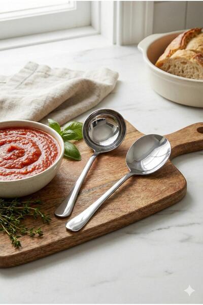 Homerest Lüx Paslanmaz Çelik 2'li Sos Takımı, Yuvarlak Sos Kepçesi ve Büyük S...