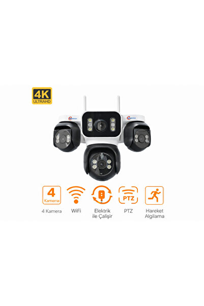 Esvision 4 Kameralı WiFi Dış Mekan Güvenlik Kamerası – PTZ, Gece Görüşlü, Har...