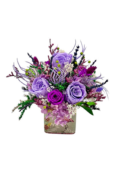 Eventissimi Aranjament floral mov trandafiri și hortensie stabilizată