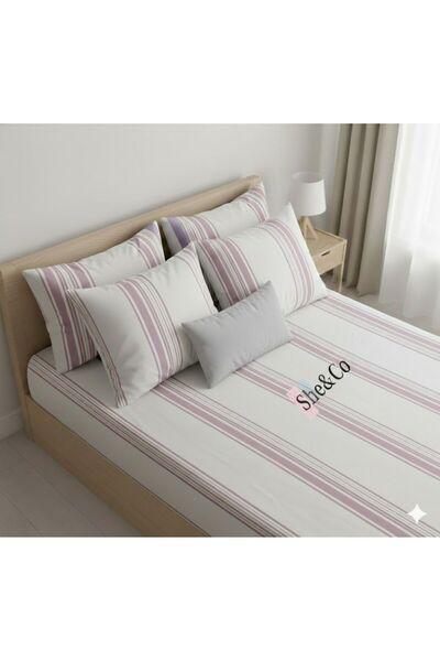 She&Co Double Elastic Sheet Set - Dried Rose Striped