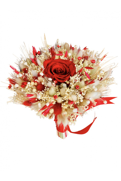 Eventissimi Buchet mediu cu trandafir criogenat si flori uscate alb rosu
