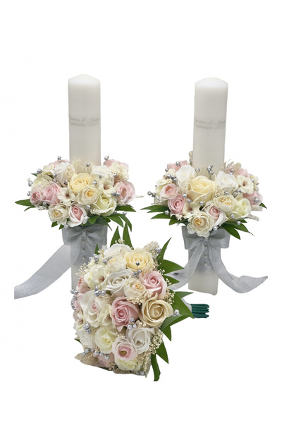 Eventissimi Lumânare cununie/botez – 20 cm, ceară naturală, decor: plante usc...