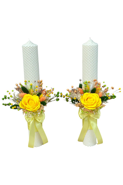 Eventissimi Set of colored candles for wedding, baptism, with soap rose and d...