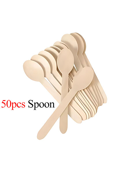 Choice 50pcs Spoon Disposable Wooden Cutlery 50/100PCS Pack 14cm Fork Spoon P...