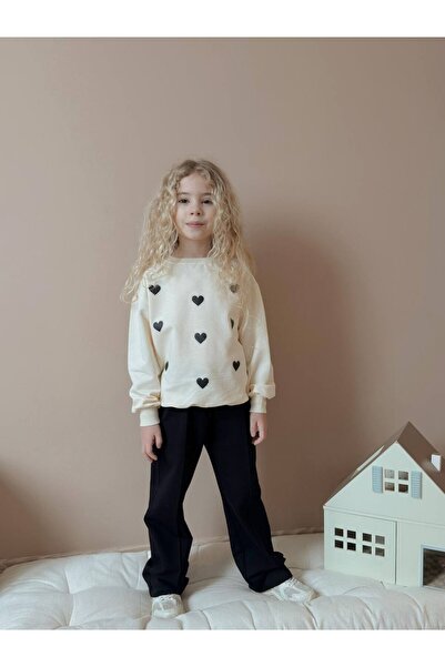 MİNİKO KİDS SET DE BUMBAC CU PANTALONI LĂRGI, MODEL INIMĂ, PENTRU FETE