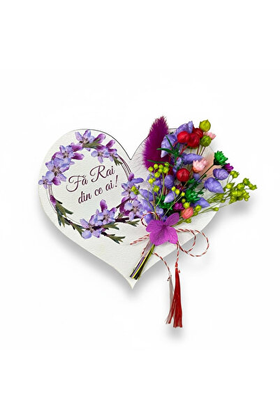 Eventissimi Martisor inimă cu magnet flori mov și mesaj