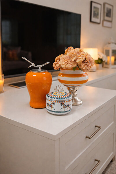 Decorative Object Living Room Set HERM Pattern Box Soft Yellow Zebra Footed Flower Pot Soft Yellow King SILVER