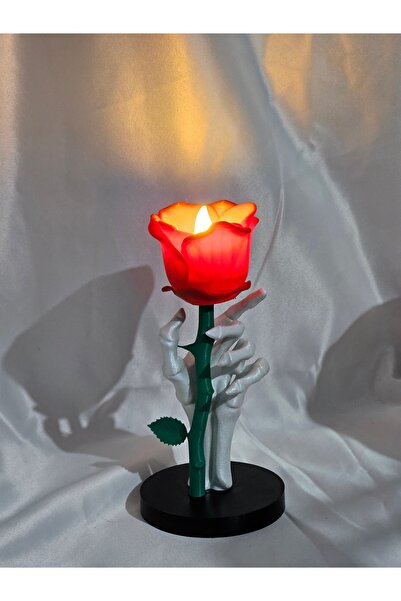 Store Ledli mumluk gül tutan iskelet el🌹